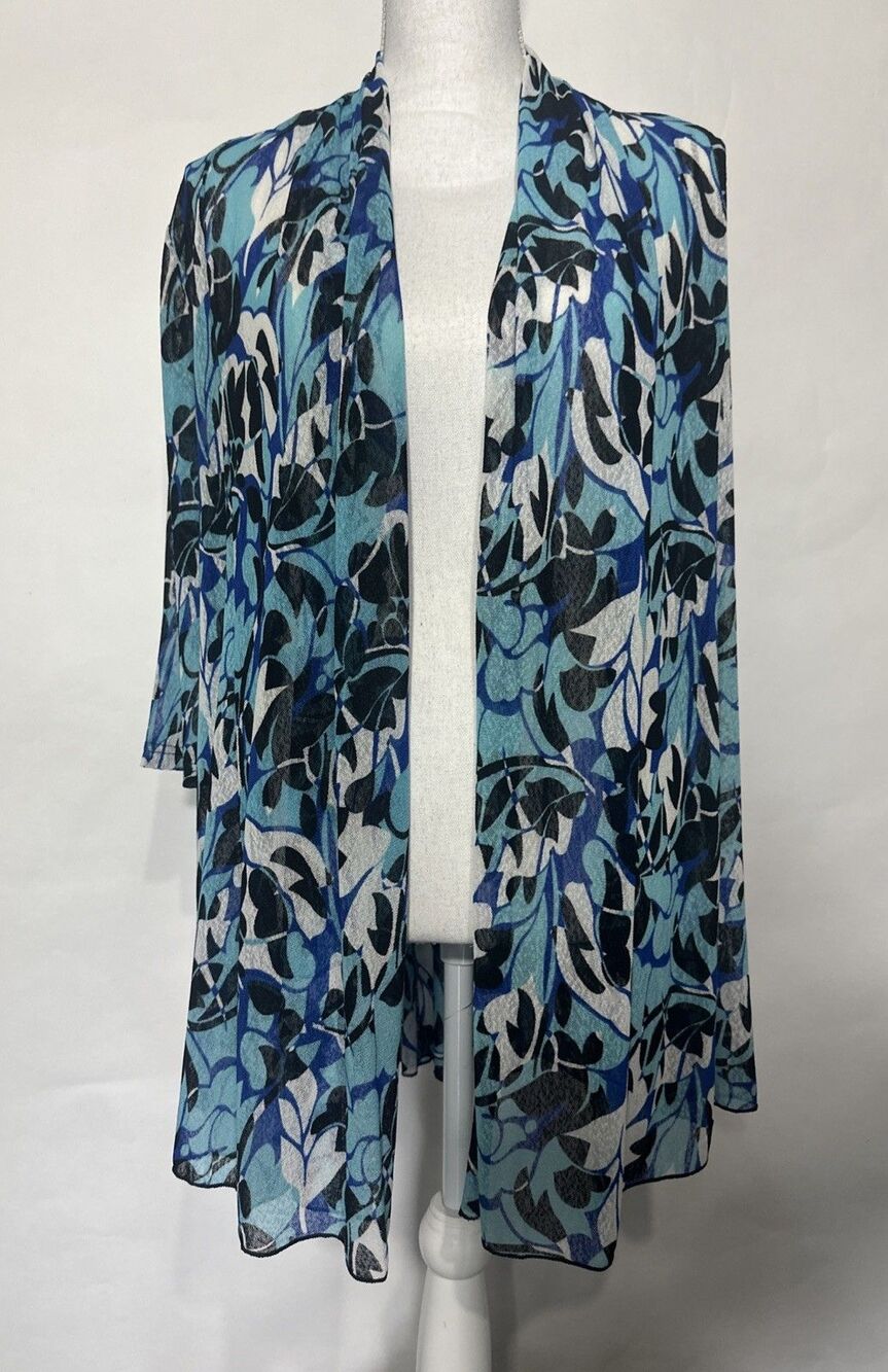 Creation Cardigan Duster Kimono Womens Sm Open Front Sheer Lightweight Mesh Blue